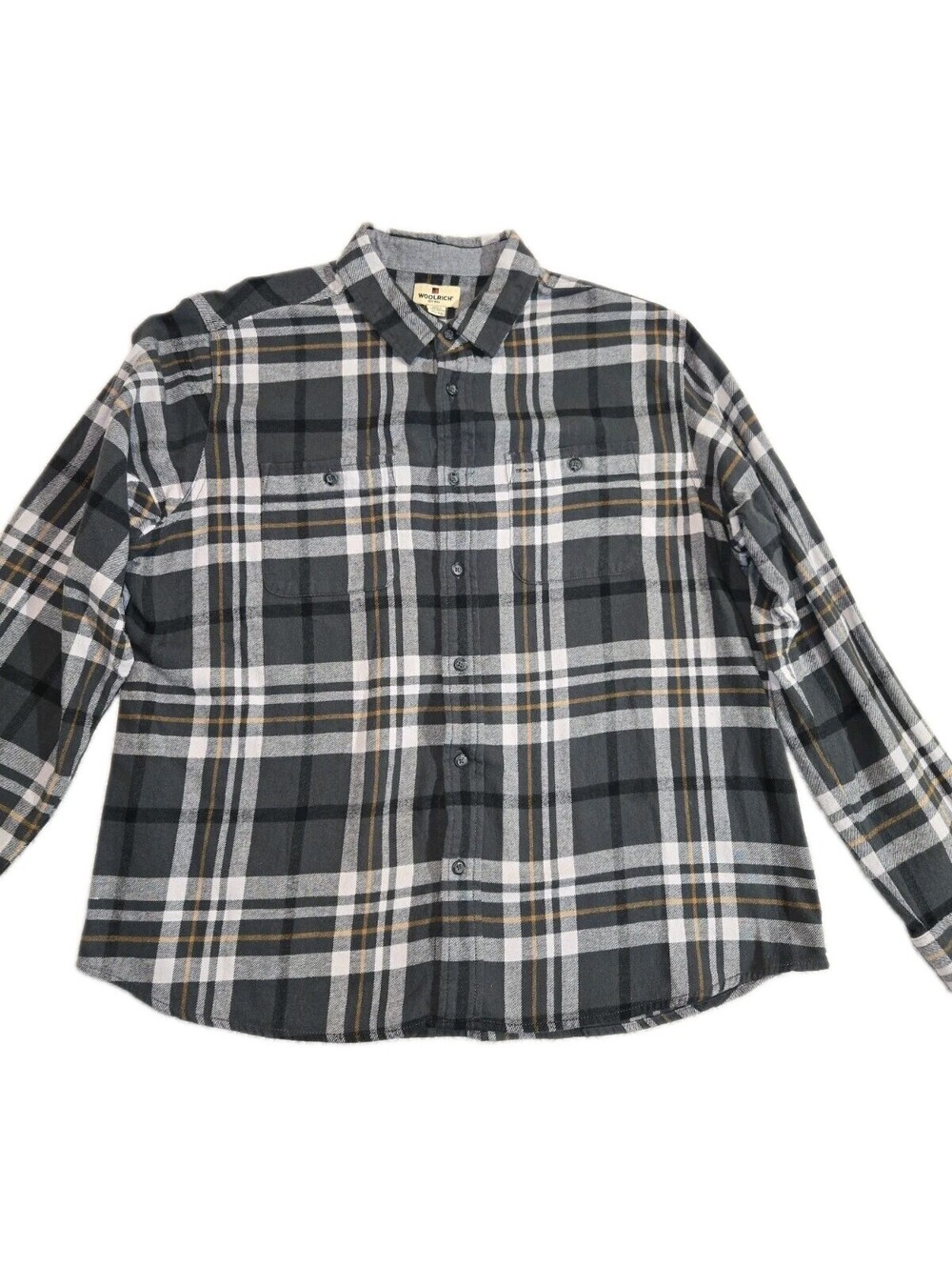 woolrich flannel shirt Plaid Mens XXL Chest Pocket Gray Gold White